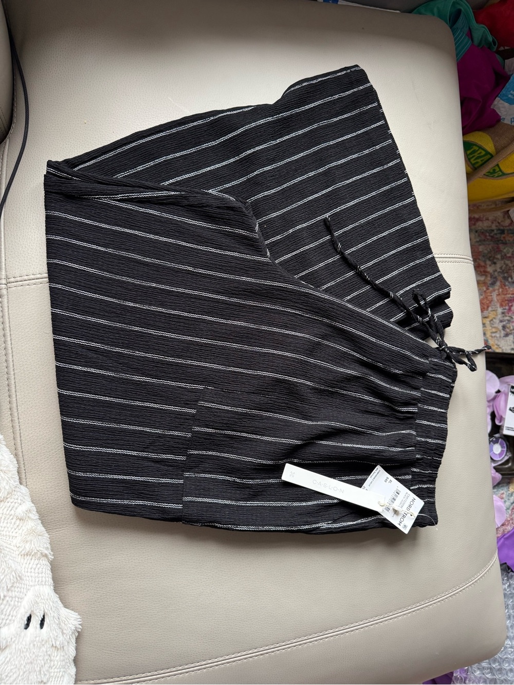 Black pinstripe linen-like black pants